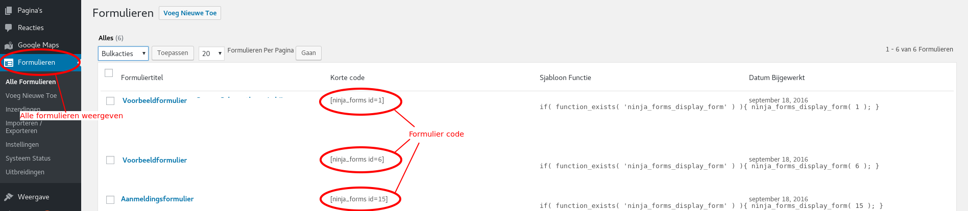 Formulier code